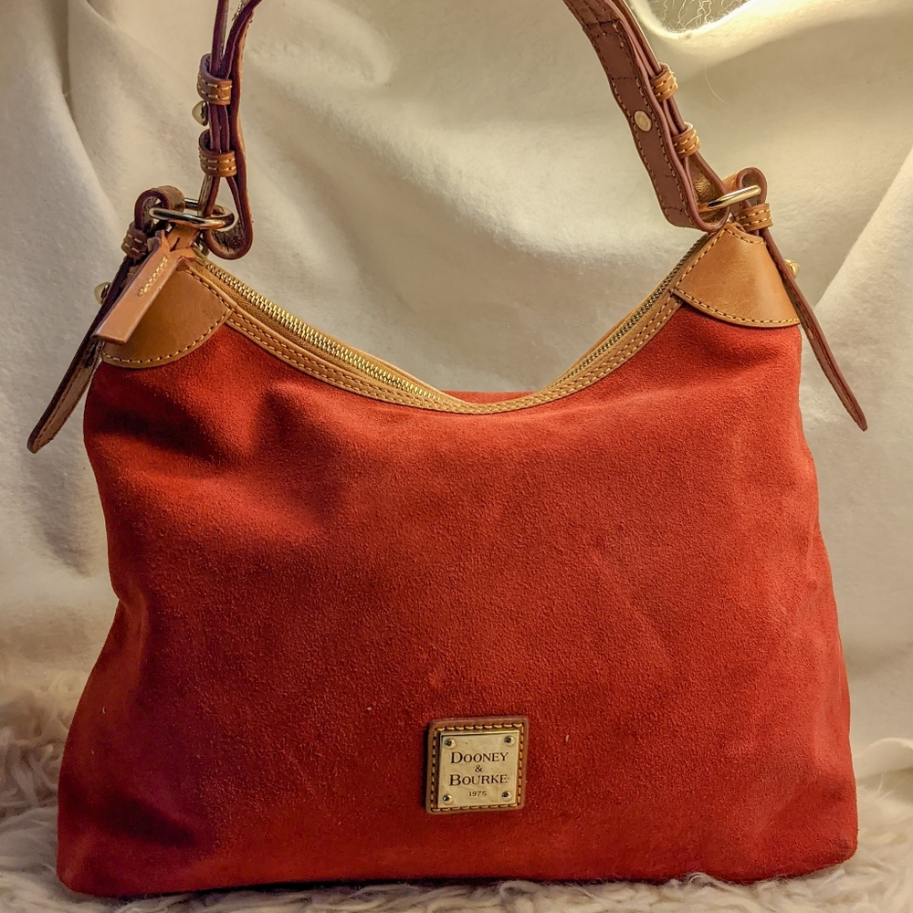 Dooney & Bourke Red Slouchy Shoulder Bag with Leather Trim